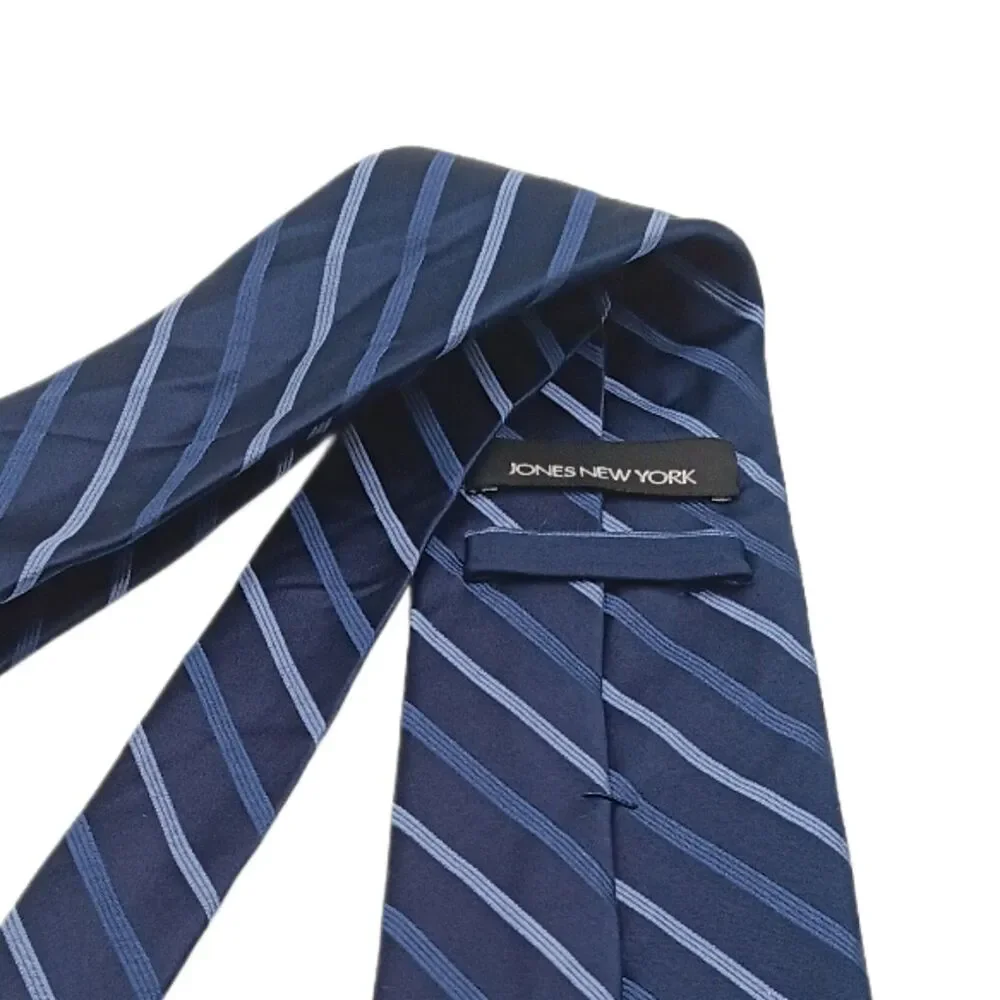 Jones New York Silk Repp Tie Mens 61” Navy Blue Stripe Designer Wide Coastal New